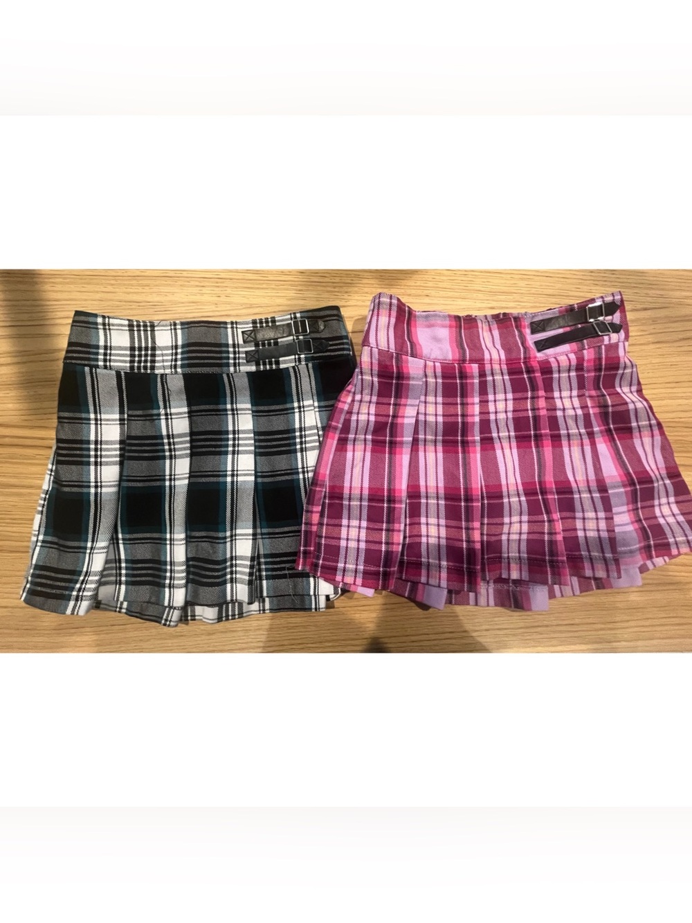 Girls Medium  10, 2 skirts, Plaid Pleated Skirt - Pink / Black, Justice, skorts